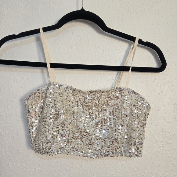 Gianni Bini Tops - Sequin Crop Top - Champagne Sparkle